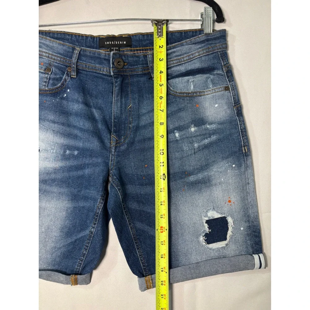 Smog Denim Mens Distressed Paint Splatter‎ Jean Shorts Blue Size L Cuffed Street